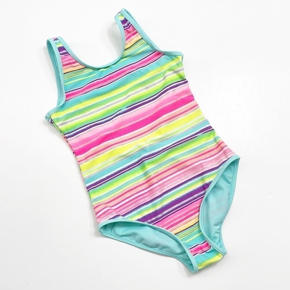 SO girls neon striped print one piece swimsuit
